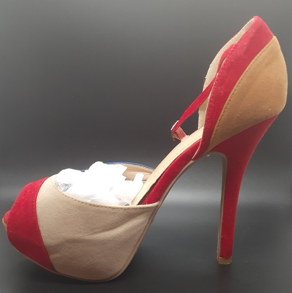 Red Multi Color Suede Pumps - Picture 4 of 7